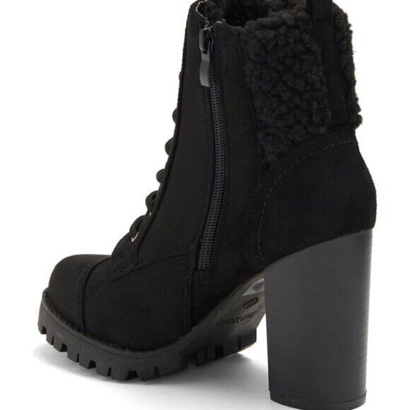 TOP Moda Women Waterproof Suede Faux Shearling Cuff Lug Boots Heels Platform - Picture 5 of 8